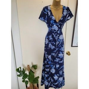 Navy Blue | Floral Wrap Dress | Womans XS